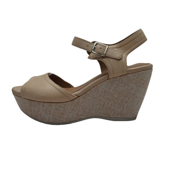 Clarks Nadine Lola Beige Leather Open Toe Wedge Heel Sandals Womens 7.5 - Picture 10 of 12
